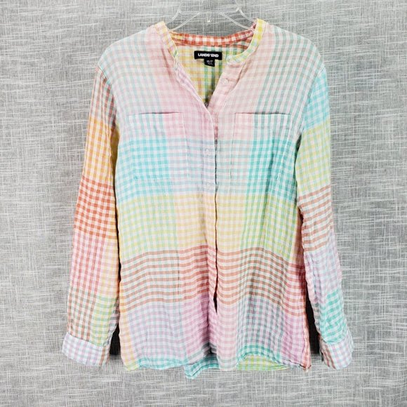 Lands' End Tops - Lands End Linen Blouse Size Medium Petite MP 10 12